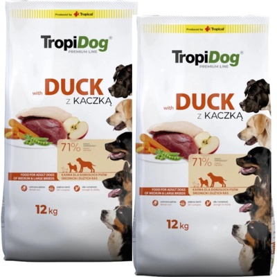 Tropidog Premium adult medium & large breed s kachnou a rýží 2 x 12 kg