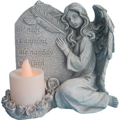 Dekorácia MagicHome Anjel so sviečkou LED polyresin na hrob 12x8x12 cm