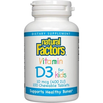 Natural Factors Vitamin D3 for Kids 400 IU [100 Дъвчащи таблетки] Ягода