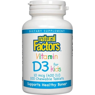Natural Factors Vitamin D3 for Kids 400 IU [100 Дъвчащи таблетки] Ягода