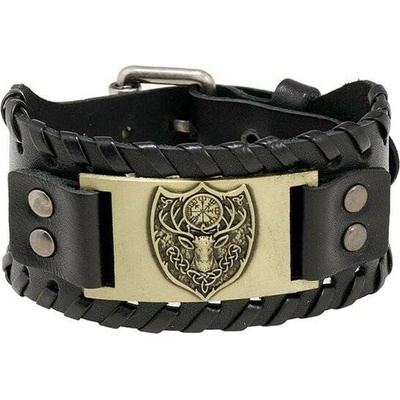 Lodestar Vintage široký viking náramek Erb jelení hlava Černý 220505093734s1