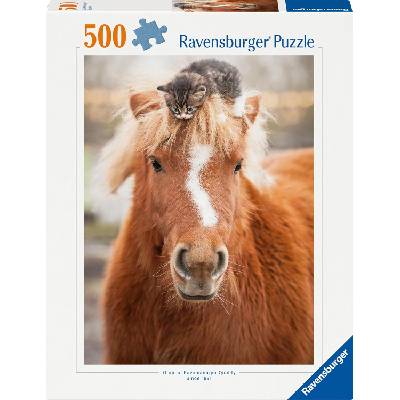 Ravensburger Пъзел Ravensburger от 500 части - Пони и коте (12001901)