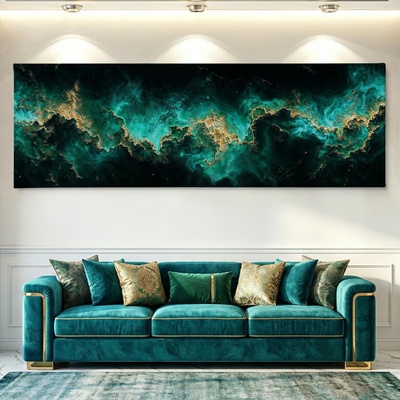Obraz na plátně - Na vlnách zlatého prachu FeelHappy.cz Velikost obrazu (šířka x výška): 150 x 50 cm