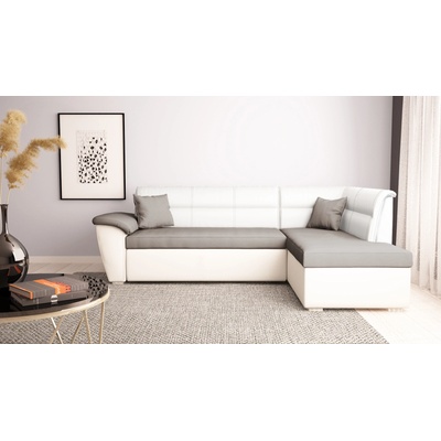 DST Ъглов диван Sonata-dst, бяла кожа и сиво