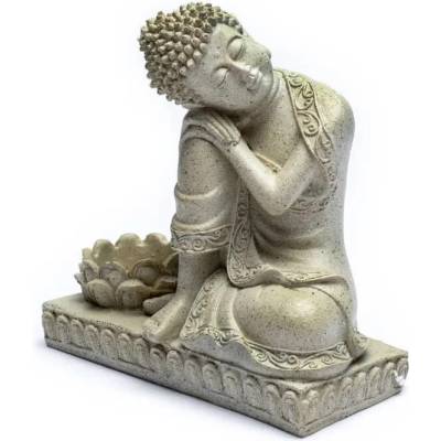 Soška Buddha - Chrám klidu výška 17,5 cm, lotosový květ na čajovou svíčku
