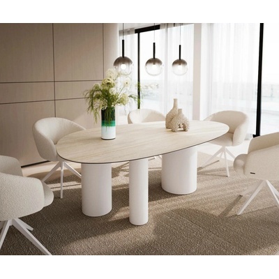 DELIFE Edge oválný 220 x 120 keramika Laminam Travertino Bianco krémově bílá Troa kov bílá