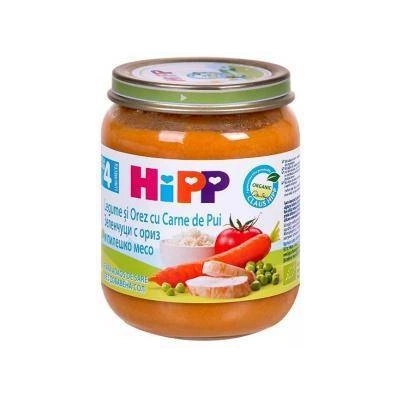 HiPP Био пюре от зеленчуци с ориз и пилешко месо hipp, 4+ месеца, 125гр