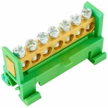 Můstek PE 7 (svorkovnice 7x16mm2), nekrytý IP00, zelený, 63A, na DIN 1000012 eleman
