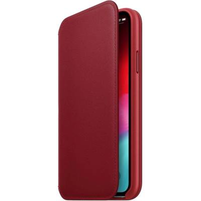 Apple Leather Folio Case - оригинален кожен (естествена кожа) калъф за iPhone XS (червен)