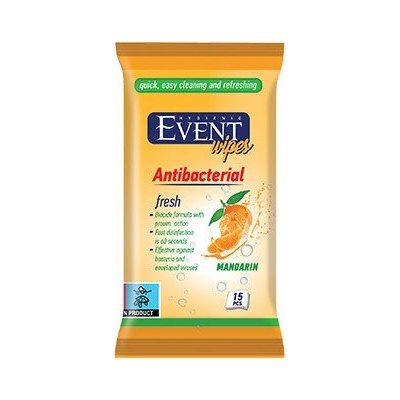 EVENT антибактериални влажни кърпички 3х15бр АРОМАТ НА МАНДАРИНА промо пак (842392-24)