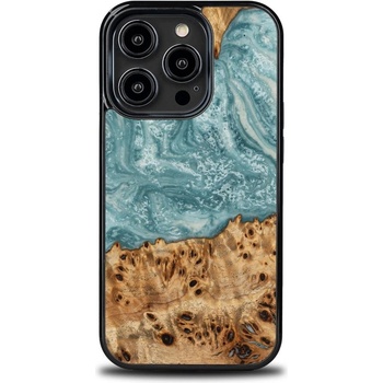 Bewood Кейс от дърво и смола Bewood Unique Uranus за iPhone 15 Pro, синьо и бяло (KXG0074376)