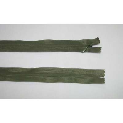 Zips krytý 3mm olivový zelený nedeliteľný 55cm dederon