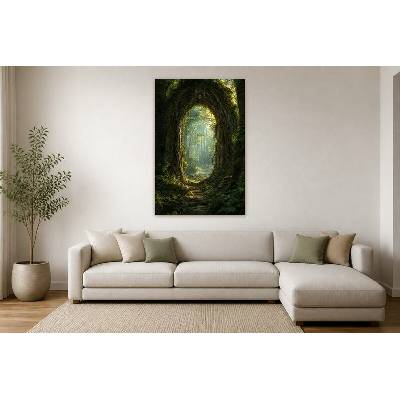 Obraz na plátně – Lesní cesta pod klenutým průchodem 90 × 135 cm