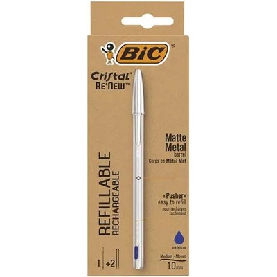 BIC Химикалка, 0, 32 мм, капачка, матово сребърно тяло, BIC "Cristal ReNew", синя + вложка 997202 (997202)