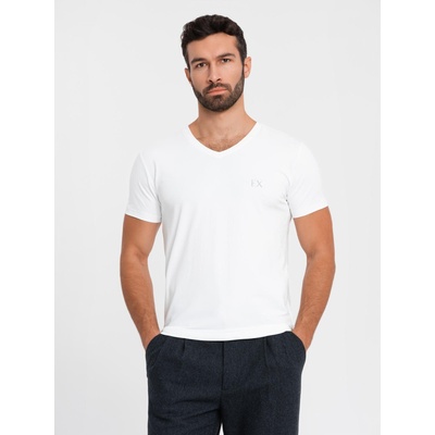 Ombre Clothing Мъжка тениска SLIM FIT с V-образно деколте, еластан и щампа бяла Ombre Clothing Ombre Clothing | Byal | МЪЖЕ | XXL