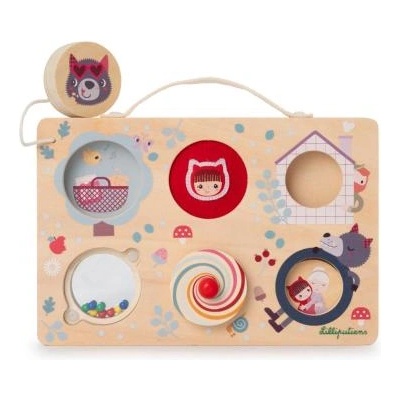 Lilliputiens - дървен панел с активности - приключението на Червената шапчица и вълка Людовик
