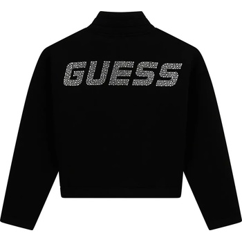 GUESS Черен плътен суичър за момиче с надписи Guess с кристали и камъни