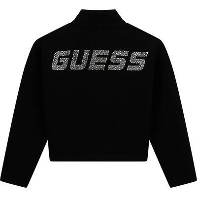 GUESS Черен плътен суичър за момиче с надписи Guess с кристали и камъни
