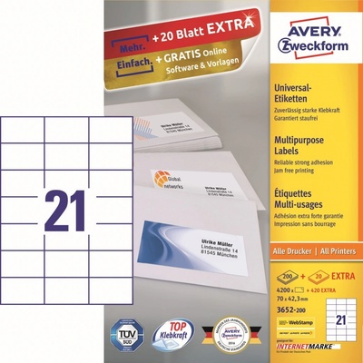 Avery Zweckform 200 listů, A4, bílé 3652-200