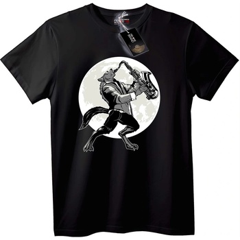 NOONEBRAND Тениска Вълк Саксофон Луна - 7XL, Black