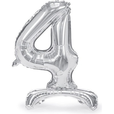 PartyDeco Balónik fóliový Stojacie číslo 4 strieborný 80 cm
