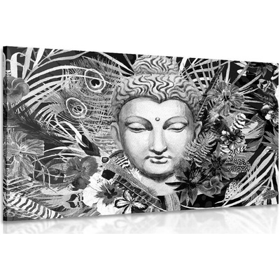 Obraz Budha na exotickém pozadí v černobílém provedení - 90x60