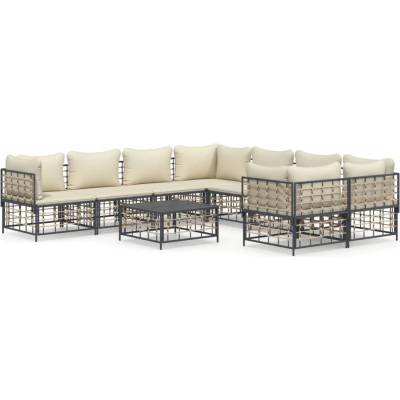 vidaXL Градински комплект с възглавници 9 части антрацит полиратан (3186810)