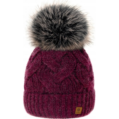 Fashionweek dámská čepice vlněn s bambulí Wool Vlna Vínově