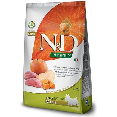 Farmina N&D Pumpkin Boar & Apple Adult MINI - суха храна без зърнени култури за кучета над 1 година от дребни породи, с глиганско, тиква и ябълка