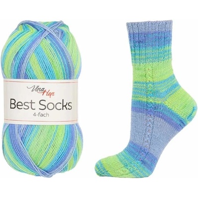 Vlna-Hep Best Socks 4-fach 7410 modrá-zelená