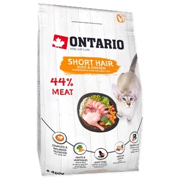 ONTARIO SHORTHAIR Adult duck chicken cat food - суха храна за късокосмести котки над 1 година с патешко и пилешко месо 0, 4 кг, Чехия 213-10333