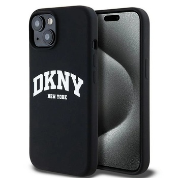 DKNY Liquid Silicone White Printed Logo MagSafe калъф, съвместим с iPhone 15 / 14 / 13 черен (DKHMP15SSNYACH) (DKHMP15SSNYACH)