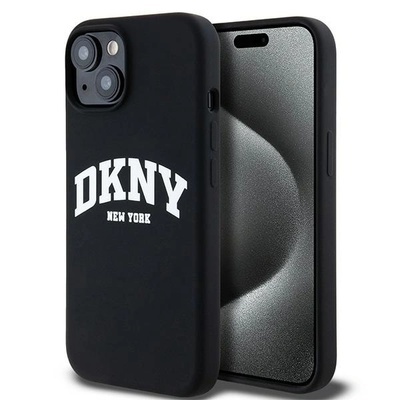 DKNY Liquid Silicone White Printed Logo MagSafe калъф, съвместим с iPhone 15 / 14 / 13 черен (DKHMP15SSNYACH) (DKHMP15SSNYACH)