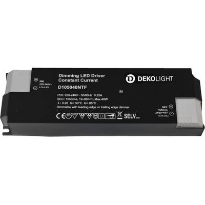 Deko-Light napájení BASIC, DIM, CC, D105040NTF/40W konstantní proud 1050 mA IP20 stmívatelné 19-38V DC 20,00-40,00 W 862209