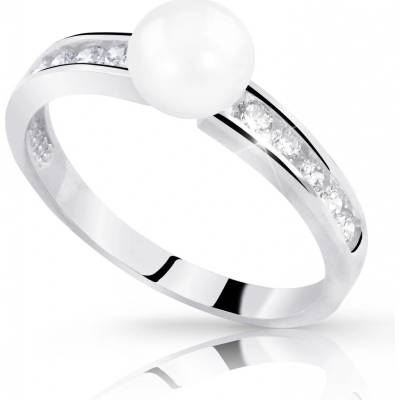 Cutie Jewellery gold dámský prsten Z8035 ze zlata se zirkony a přírodní sladkovodní perlou Bílá