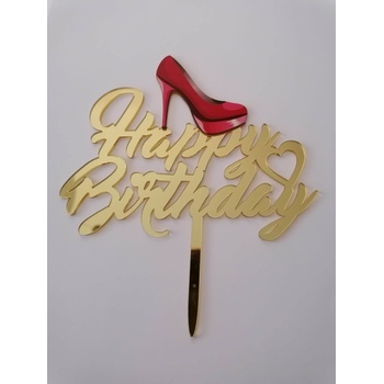 Image 1 of Loranc Топер за торта, Златен, Честит рожден ден - Обувка