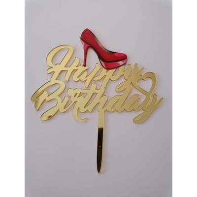 Loranc Топер за торта, Златен, Честит рожден ден - Обувка