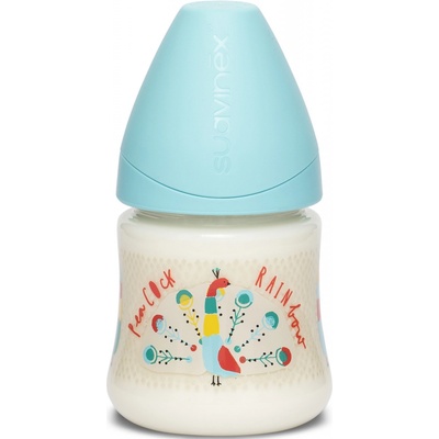 Suavinex láhev kulatá savička silikon modrá páv 150 ml