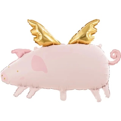 PartyDeco Velký fóliový balón Prasátko s křídly 72x46cm
