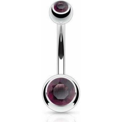 Prosperk piercing do pupíku fialový krystal oboustranný S1598