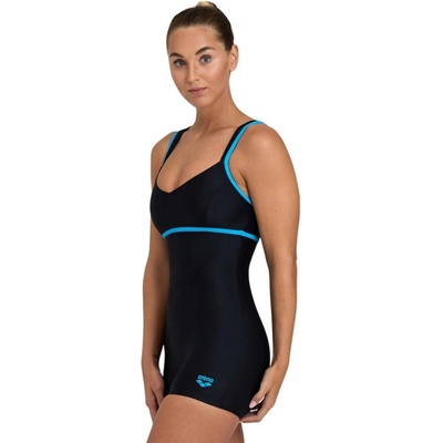 Arena Jednodílné sportovní plavky s nohavičkami Venus černá tyrkysová – Zboží Dáma