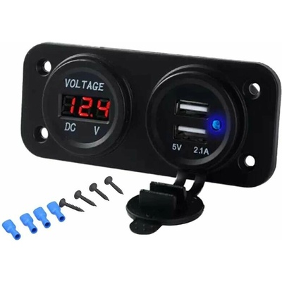 Montážny zapaľovač vodeodolný 12V s dvomi USB portami a vstavaným voltmetrom 3,1A