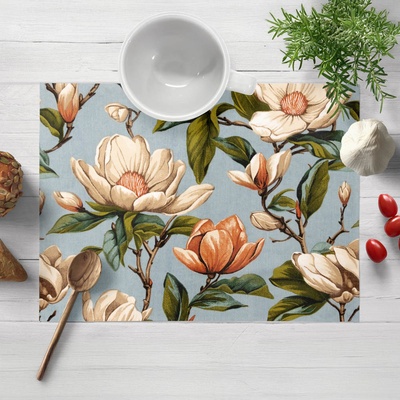 Biante bavlna prostírání Sandra SA-545 Květy magnolie na šedomodrém 30x40cm