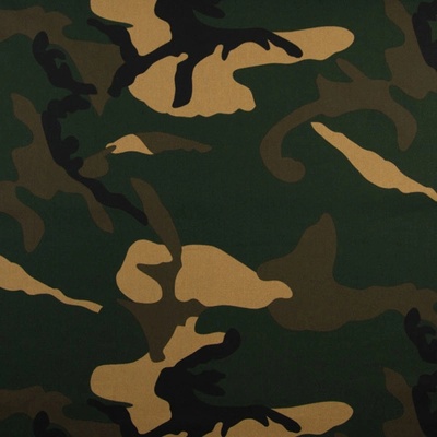 Popelín zelenohnedý army vzor, š.145