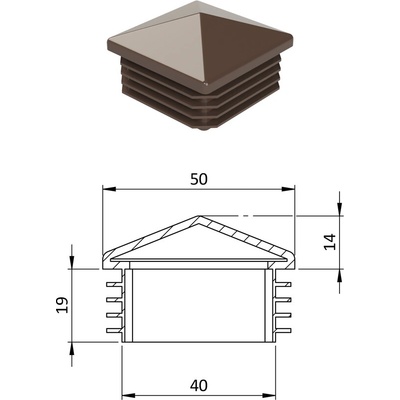 Krytka plastová se stříškou 50 x 50 mm, hnědá