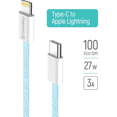 ColorWay CW-CBPDCL061-BL Type-C - Apple Lightning (braided cotton) PD 27W 1m modrý