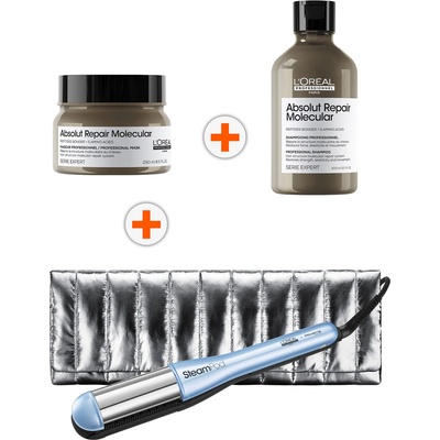 L'Oréal Professionnel Paris Преса за коса L’Oréal Professionnel - SteamPod 4 Glacial Utopia, 180-210ºC, синя + Шампоан + Маска Absolut Repair Molecular