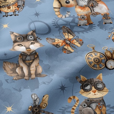 Bavlnená látka, vzor Malé zvieratká, Modrý podklad, metráž 160 cm