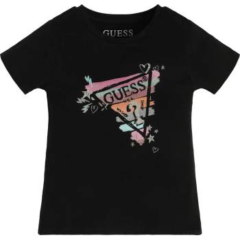 GUESS Черна тениска с къс ръкав с цветна щампа отпред за момиче Guess