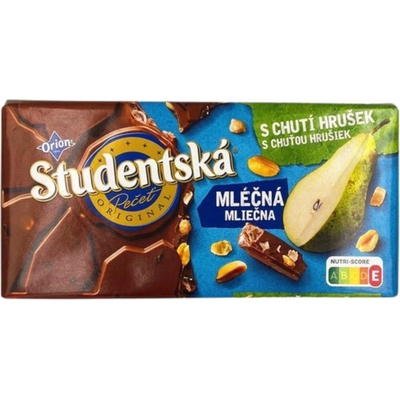 Orion Študentskýá Mliečna čokoláda s orechmi s kúskami hruškového želé 170 g
